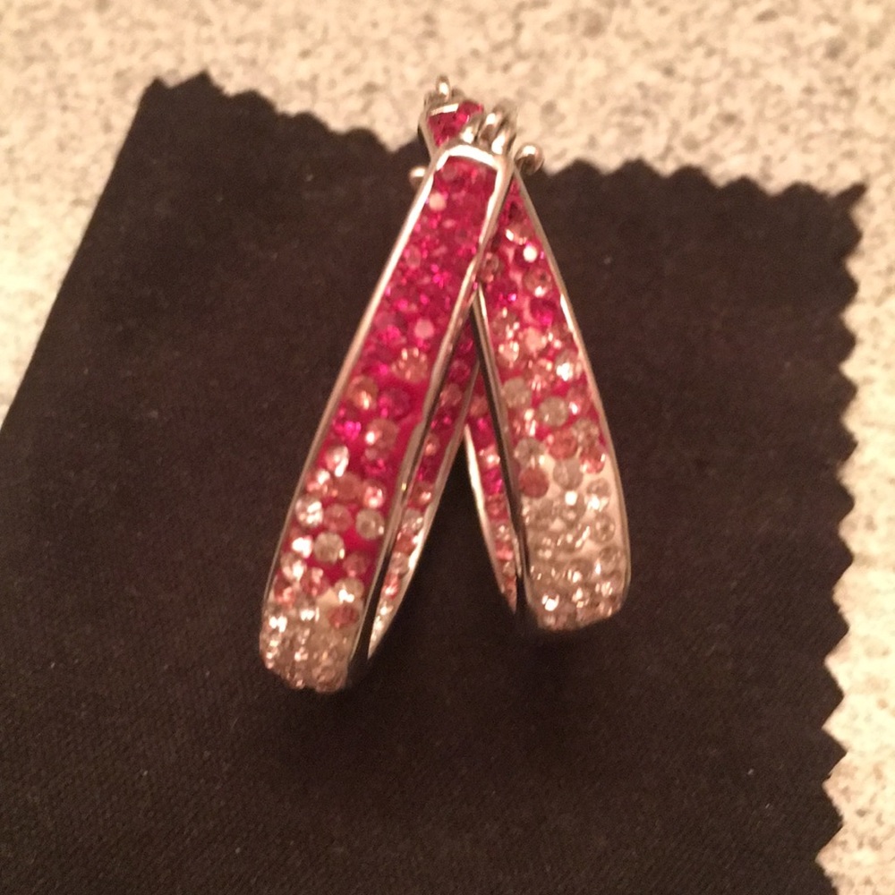 Pink ombre sterling silver oval hoop earrings